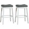 Set Of 2 Nailhead Saddle Bar Stools 29 Pub Chairs With Rubber Wood Legs White